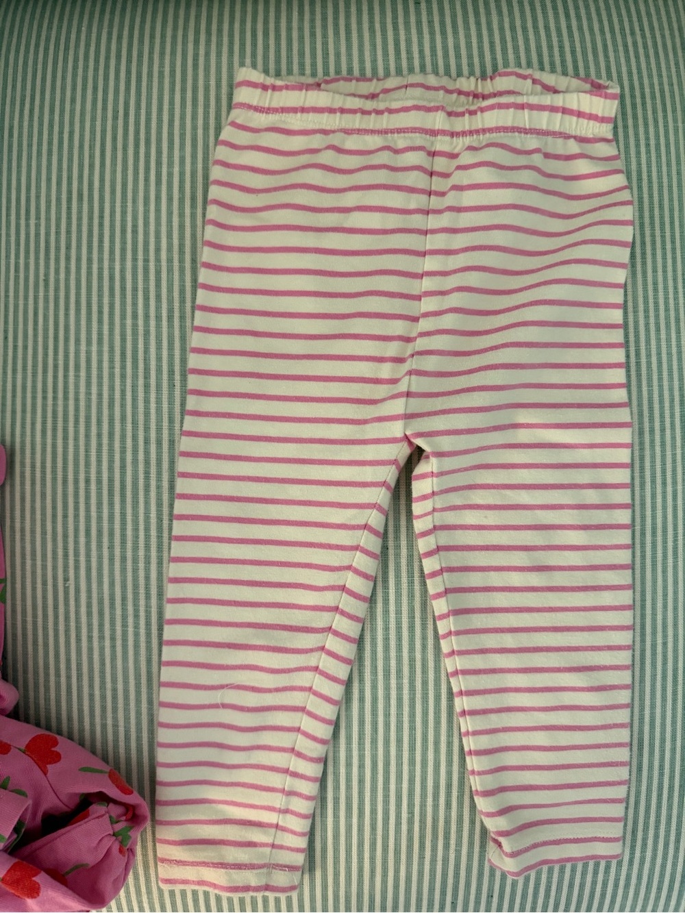 Hanna Andersson Pink Red Green Tulip Skater Dress with Striped Leggings 24M - Picture 4 of 5